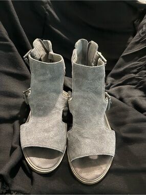 Nicole Gray Suede Open-Toe Buckle Sandals